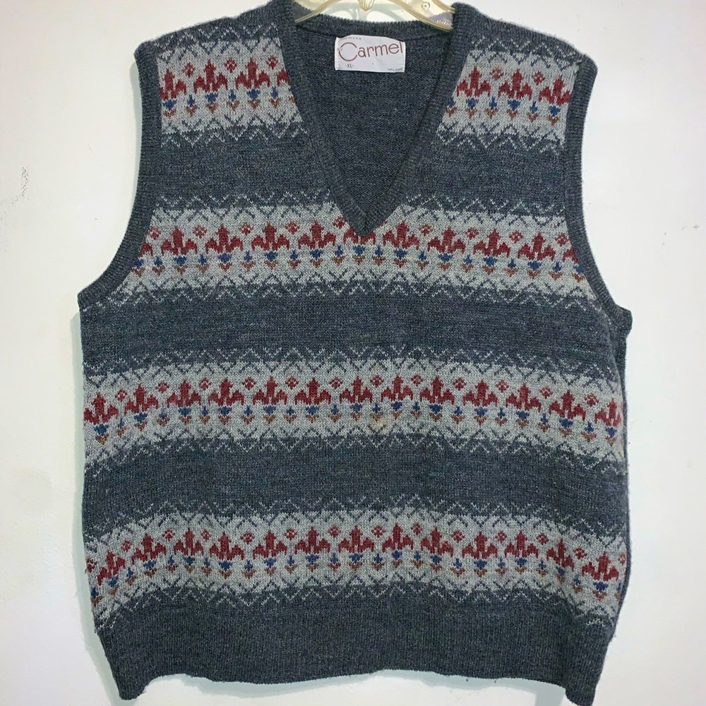 Vintage Carmel Sweater Vest XL Made In USA Wool Blend